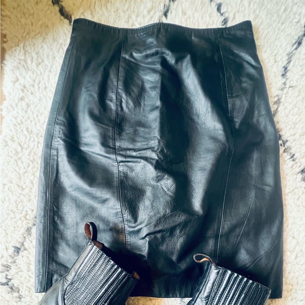 Vintage Black Leather High Waist Mini Skirt